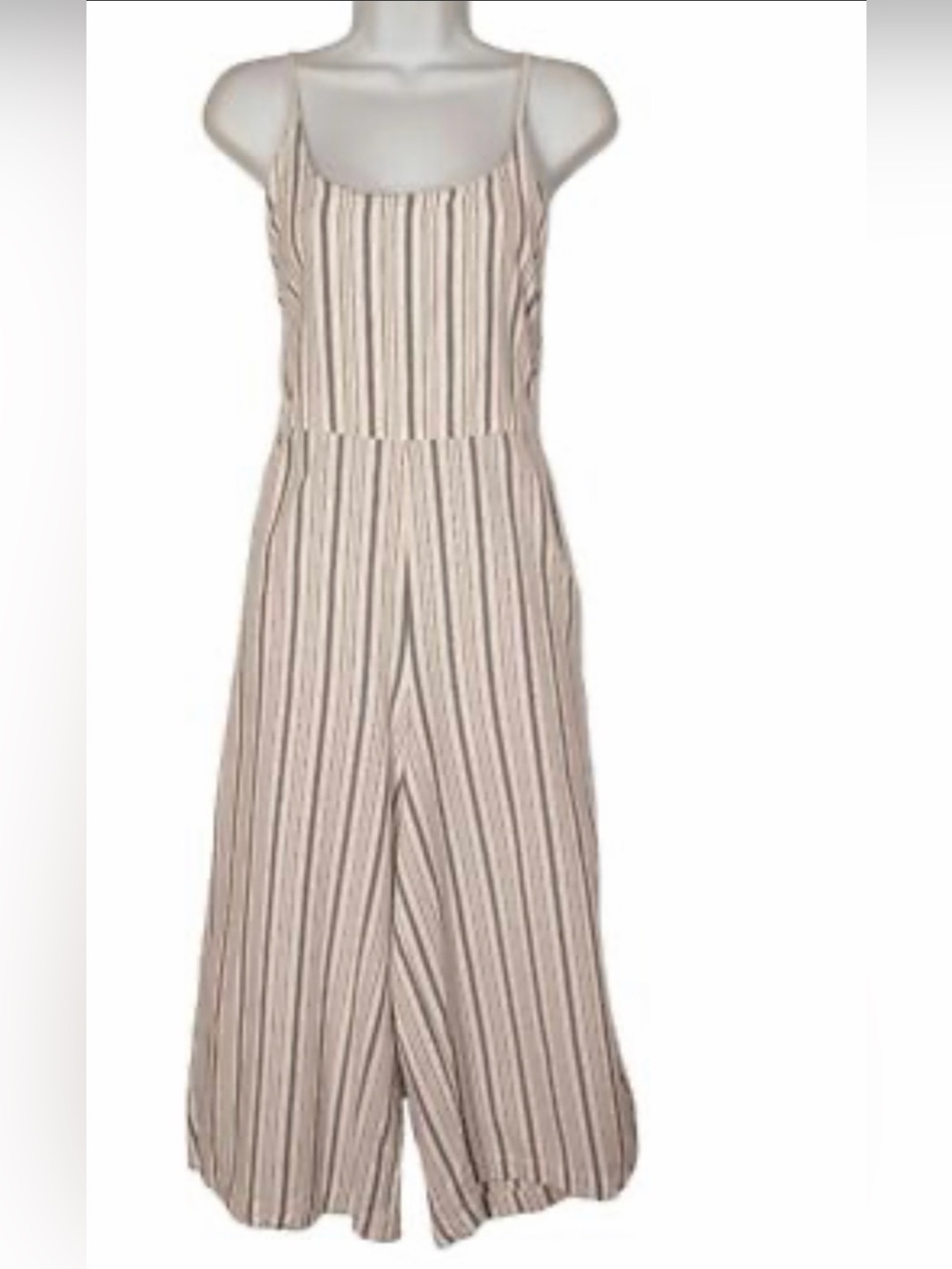 World Market Cream with Grey Stripes Sleeveless Jumpsuit with Pockets Size S/M
